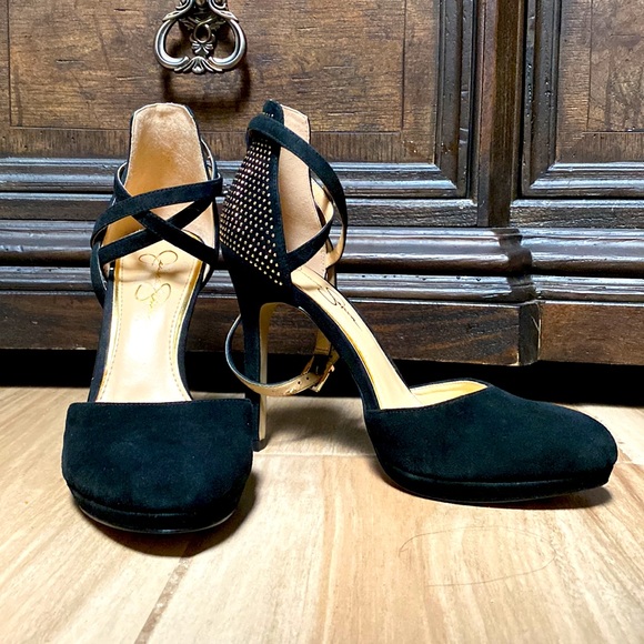 COPY - Jessica Simpson Black Suede Rhinestone stiletto Heels size 9M - Picture 4 of 9